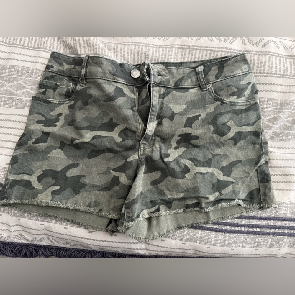 Maurices Gray Camouflage High-Rise Shorts
